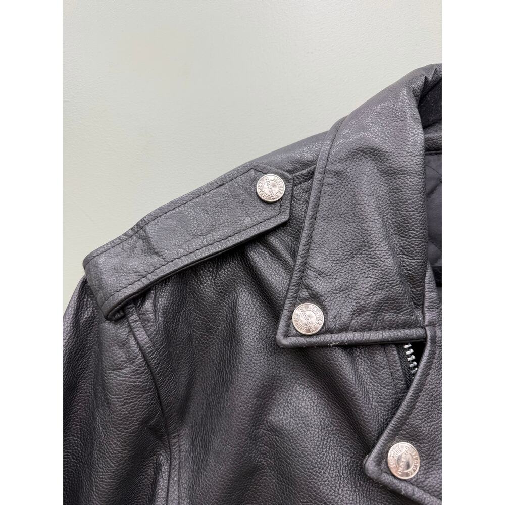 Wilsons Leather XL Black Leather Motorcycle Biker Jacket Belted Moto - Picture 5 of 9